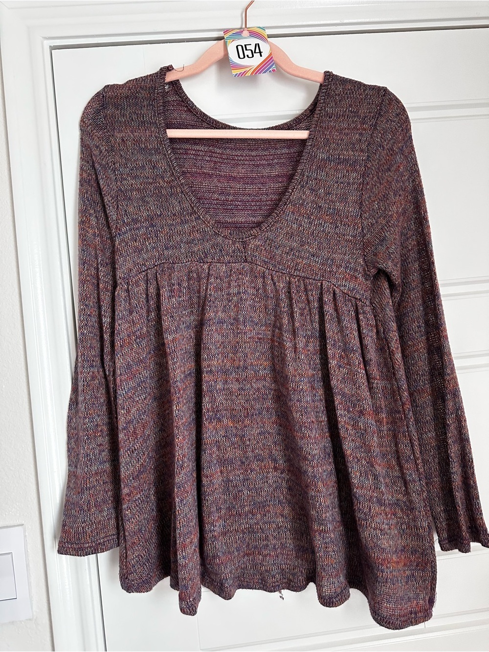 Anthropologie Women’s Burgundy Space Dye Knit Babydoll Tunic Sweater